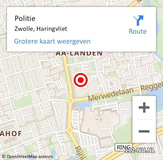 Locatie op kaart van de 112 melding: Politie Zwolle, Haringvliet op 24 mei 2022 18:02