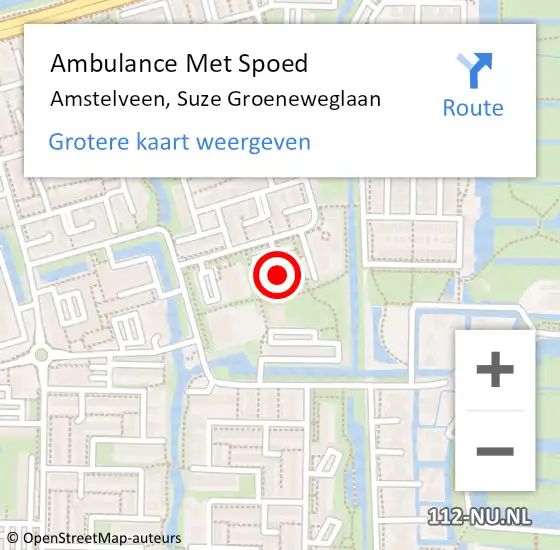 Locatie op kaart van de 112 melding: Ambulance Met Spoed Naar Amstelveen, Suze Groeneweglaan op 24 mei 2022 18:36
