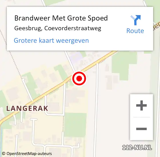 Locatie op kaart van de 112 melding: Brandweer Met Grote Spoed Naar Geesbrug, Coevorderstraatweg op 24 mei 2022 18:49