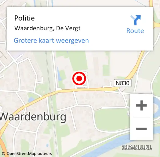 Locatie op kaart van de 112 melding: Politie Waardenburg, De Vergt op 24 mei 2022 19:08