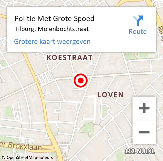 Locatie op kaart van de 112 melding: Politie Met Grote Spoed Naar Tilburg, Molenbochtstraat op 24 mei 2022 19:32