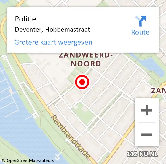 Locatie op kaart van de 112 melding: Politie Deventer, Hobbemastraat op 24 mei 2022 19:33