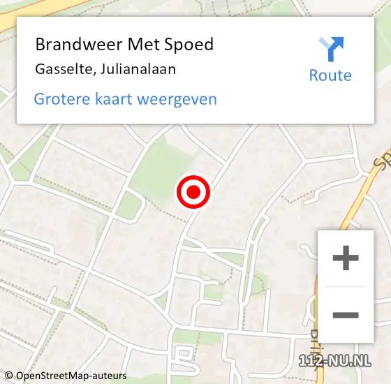 Locatie op kaart van de 112 melding: Brandweer Met Spoed Naar Gasselte, Julianalaan op 24 mei 2022 19:45