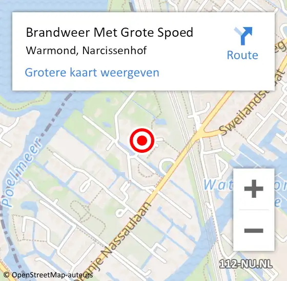 Locatie op kaart van de 112 melding: Brandweer Met Grote Spoed Naar Warmond, Narcissenhof op 24 mei 2022 19:51