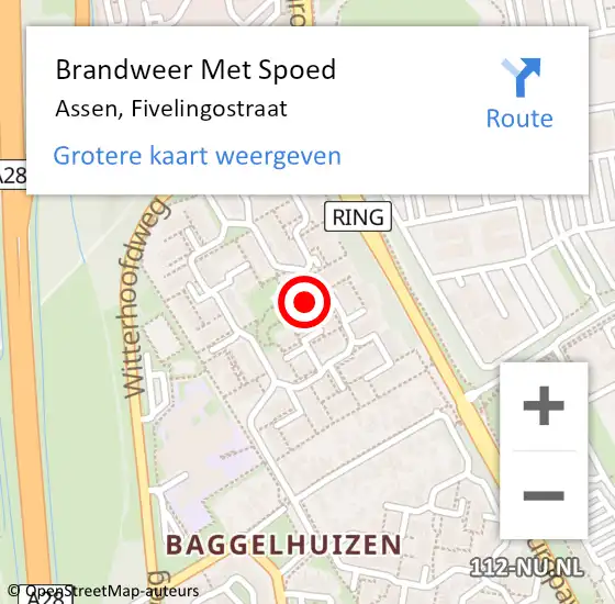 Locatie op kaart van de 112 melding: Brandweer Met Spoed Naar Assen, Fivelingostraat op 24 mei 2022 20:02