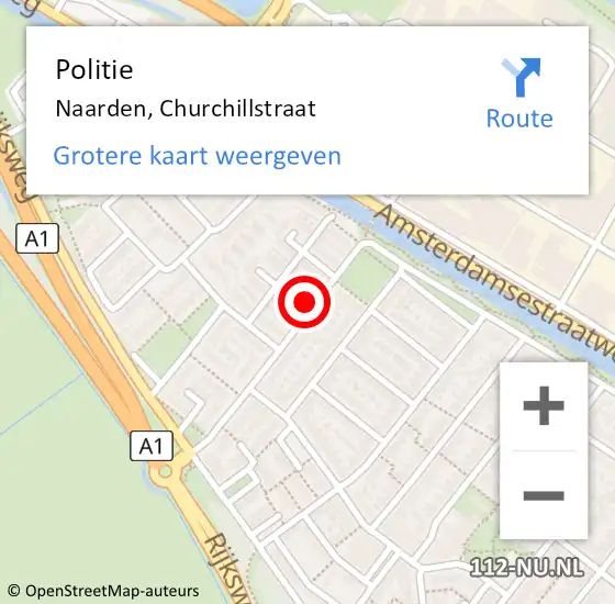 Locatie op kaart van de 112 melding: Politie Naarden, Churchillstraat op 24 mei 2022 20:05