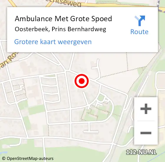 Locatie op kaart van de 112 melding: Ambulance Met Grote Spoed Naar Oosterbeek, Prins Bernhardweg op 24 mei 2022 20:40