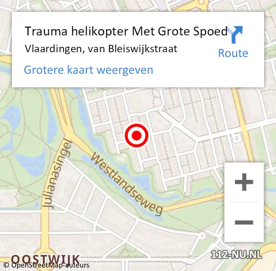 Locatie op kaart van de 112 melding: Trauma helikopter Met Grote Spoed Naar Vlaardingen, van Bleiswijkstraat op 24 mei 2022 21:07