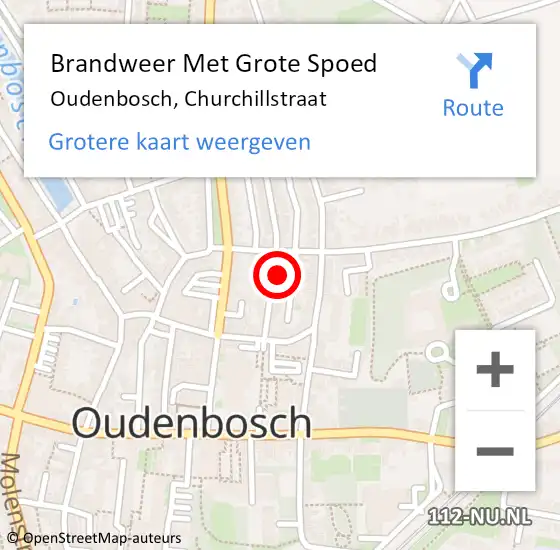Locatie op kaart van de 112 melding: Brandweer Met Grote Spoed Naar Oudenbosch, Churchillstraat op 24 mei 2022 21:16