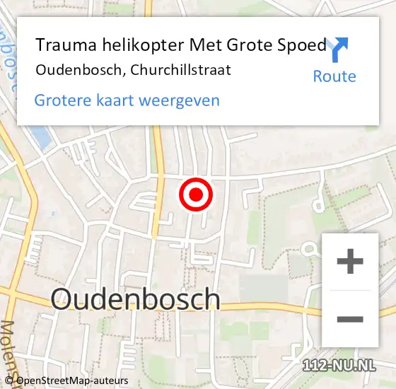 Locatie op kaart van de 112 melding: Trauma helikopter Met Grote Spoed Naar Oudenbosch, Churchillstraat op 24 mei 2022 21:18