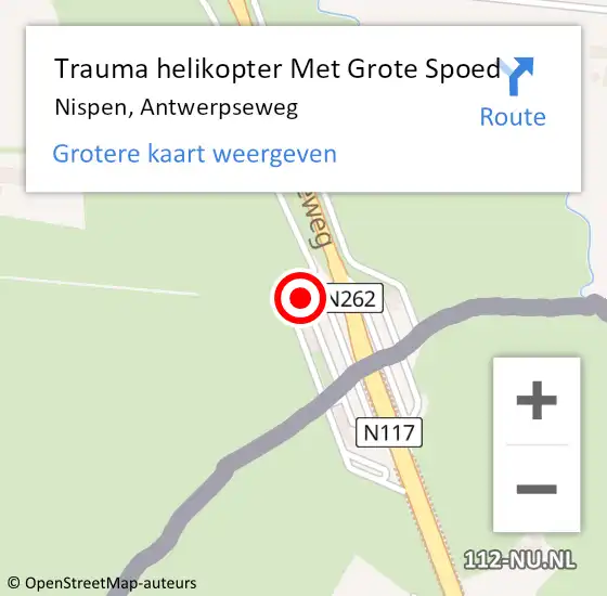 Locatie op kaart van de 112 melding: Trauma helikopter Met Grote Spoed Naar Nispen, Antwerpseweg op 24 mei 2022 21:43