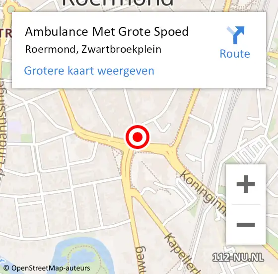 Locatie op kaart van de 112 melding: Ambulance Met Grote Spoed Naar Roermond, Zwartbroekplein op 24 mei 2022 21:44