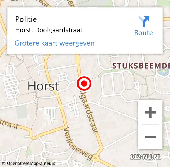 Locatie op kaart van de 112 melding: Politie Horst, Doolgaardstraat op 24 mei 2022 21:46