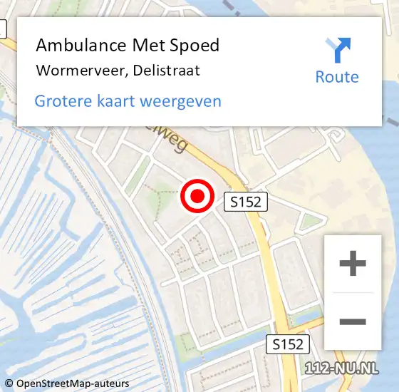 Locatie op kaart van de 112 melding: Ambulance Met Spoed Naar Wormerveer, Delistraat op 24 mei 2022 21:56