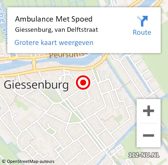 Locatie op kaart van de 112 melding: Ambulance Met Spoed Naar Giessenburg, van Delftstraat op 24 mei 2022 22:00
