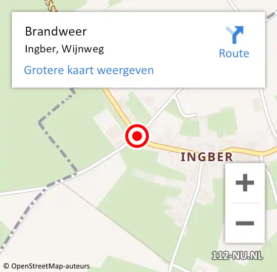 Locatie op kaart van de 112 melding: Brandweer Ingber, Wijnweg op 18 juli 2014 10:44