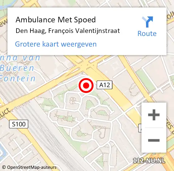 Locatie op kaart van de 112 melding: Ambulance Met Spoed Naar Den Haag, François Valentijnstraat op 24 mei 2022 22:09