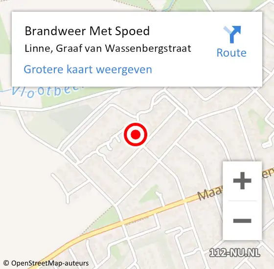 Locatie op kaart van de 112 melding: Brandweer Met Spoed Naar Linne, Graaf van Wassenbergstraat op 24 mei 2022 22:18