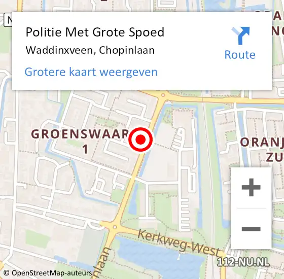 Locatie op kaart van de 112 melding: Politie Met Grote Spoed Naar Waddinxveen, Chopinlaan op 24 mei 2022 22:21