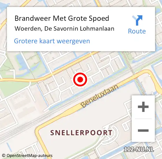 Locatie op kaart van de 112 melding: Brandweer Met Grote Spoed Naar Woerden, De Savornin Lohmanlaan op 24 mei 2022 22:24