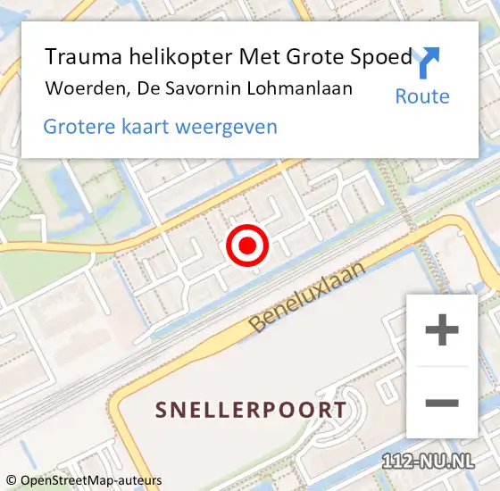 Locatie op kaart van de 112 melding: Trauma helikopter Met Grote Spoed Naar Woerden, De Savornin Lohmanlaan op 24 mei 2022 22:26