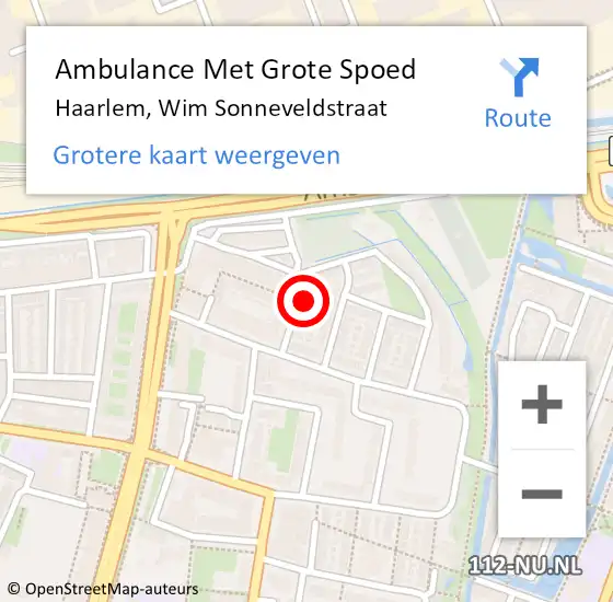 Locatie op kaart van de 112 melding: Ambulance Met Grote Spoed Naar Haarlem, Wim Sonneveldstraat op 24 mei 2022 22:54