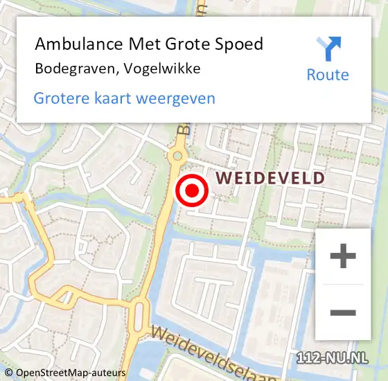 Locatie op kaart van de 112 melding: Ambulance Met Grote Spoed Naar Bodegraven, Vogelwikke op 24 mei 2022 23:38