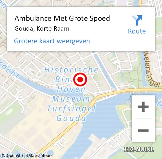 Locatie op kaart van de 112 melding: Ambulance Met Grote Spoed Naar Gouda, Korte Raam op 25 mei 2022 00:16