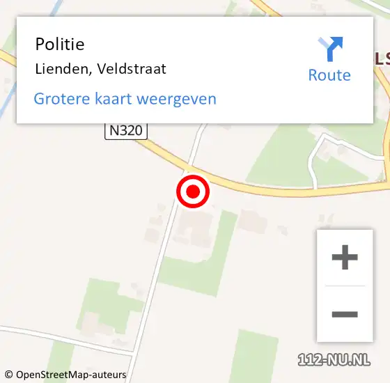 Locatie op kaart van de 112 melding: Politie Lienden, Veldstraat op 25 mei 2022 00:24