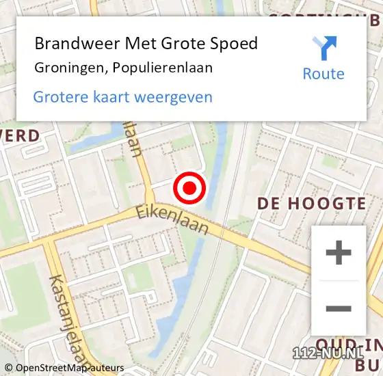 Locatie op kaart van de 112 melding: Brandweer Met Grote Spoed Naar Groningen, Populierenlaan op 25 mei 2022 00:45