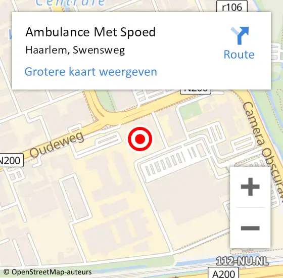 Locatie op kaart van de 112 melding: Ambulance Met Spoed Naar Haarlem, Swensweg op 25 mei 2022 01:12