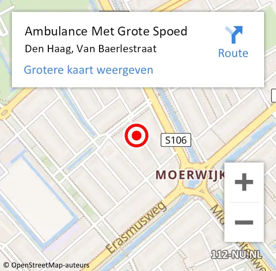 Locatie op kaart van de 112 melding: Ambulance Met Grote Spoed Naar Den Haag, Van Baerlestraat op 25 mei 2022 01:30