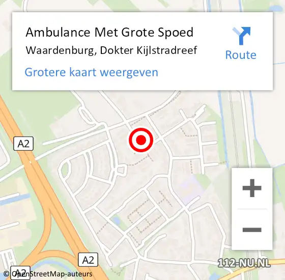 Locatie op kaart van de 112 melding: Ambulance Met Grote Spoed Naar Waardenburg, Dokter Kijlstradreef op 25 mei 2022 01:41