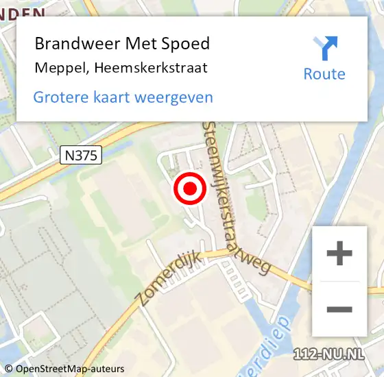 Locatie op kaart van de 112 melding: Brandweer Met Spoed Naar Meppel, Heemskerkstraat op 25 mei 2022 01:51