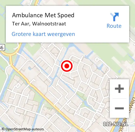 Locatie op kaart van de 112 melding: Ambulance Met Spoed Naar Ter Aar, Walnootstraat op 25 mei 2022 02:46