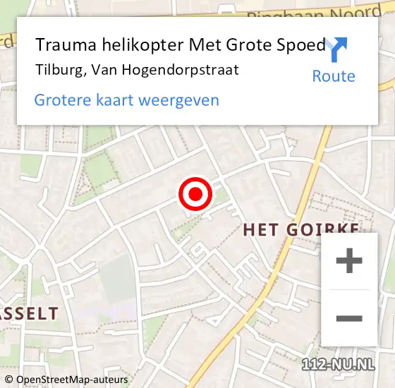 Locatie op kaart van de 112 melding: Trauma helikopter Met Grote Spoed Naar Tilburg, Van Hogendorpstraat op 25 mei 2022 04:05