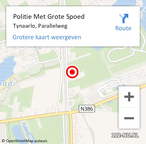 Locatie op kaart van de 112 melding: Politie Met Grote Spoed Naar Tynaarlo, Parallelweg op 25 mei 2022 08:10