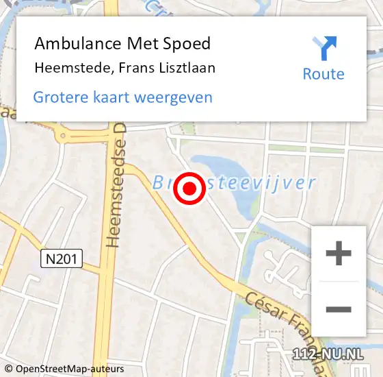 Locatie op kaart van de 112 melding: Ambulance Met Spoed Naar Heemstede, Frans Lisztlaan op 25 mei 2022 08:11