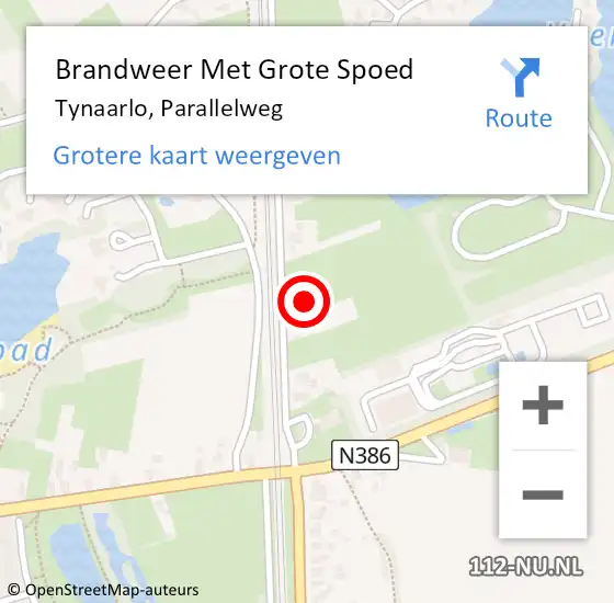 Locatie op kaart van de 112 melding: Brandweer Met Grote Spoed Naar Tynaarlo, Parallelweg op 25 mei 2022 08:13