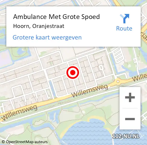 Locatie op kaart van de 112 melding: Ambulance Met Grote Spoed Naar Hoorn, Oranjestraat op 25 mei 2022 08:13