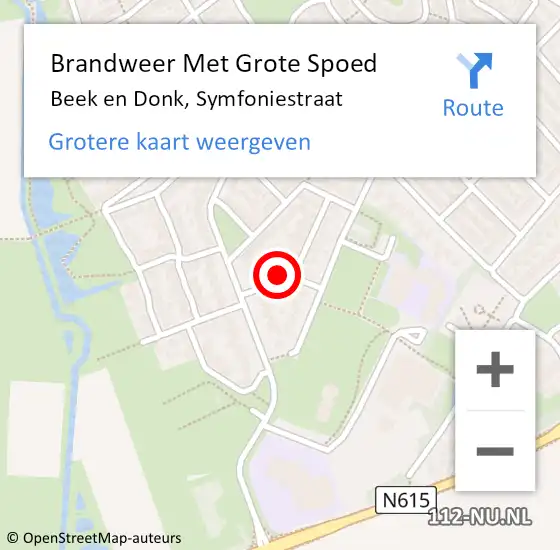 Locatie op kaart van de 112 melding: Brandweer Met Grote Spoed Naar Beek en Donk, Symfoniestraat op 25 mei 2022 08:20