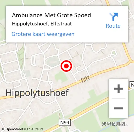 Locatie op kaart van de 112 melding: Ambulance Met Grote Spoed Naar Hippolytushoef, Elftstraat op 25 mei 2022 08:27