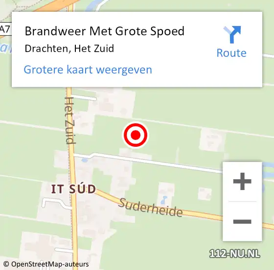 Locatie op kaart van de 112 melding: Brandweer Met Grote Spoed Naar Drachten, Het Zuid op 25 mei 2022 09:37