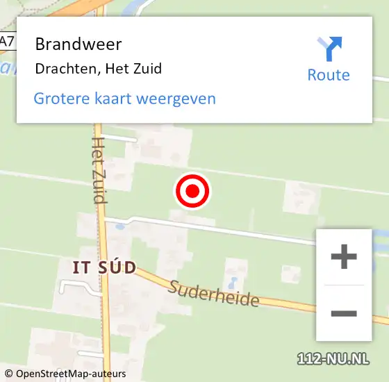 Locatie op kaart van de 112 melding: Brandweer Drachten, Het Zuid op 25 mei 2022 09:39