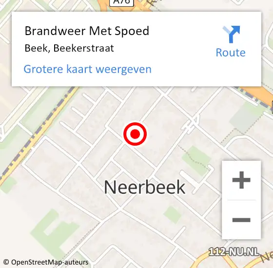 Locatie op kaart van de 112 melding: Brandweer Met Spoed Naar Beek, Beekerstraat op 25 mei 2022 09:44