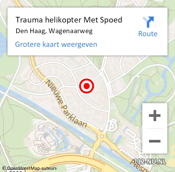 Locatie op kaart van de 112 melding: Trauma helikopter Met Spoed Naar Den Haag, Wagenaarweg op 25 mei 2022 10:00