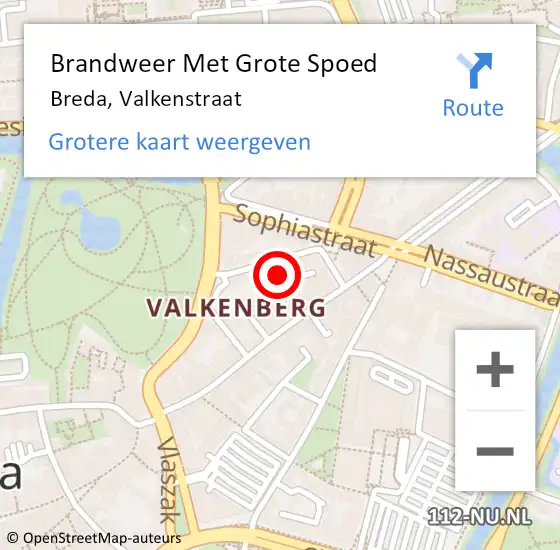 Locatie op kaart van de 112 melding: Brandweer Met Grote Spoed Naar Breda, Valkenstraat op 25 mei 2022 10:08