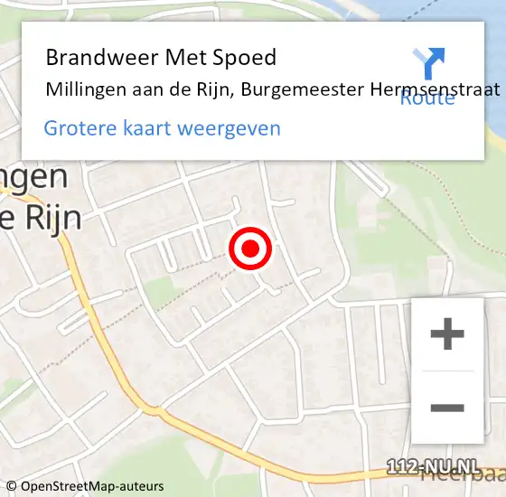 Locatie op kaart van de 112 melding: Brandweer Met Spoed Naar Millingen aan de Rijn, Burgemeester Hermsenstraat op 25 mei 2022 10:32