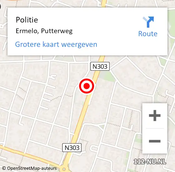 Locatie op kaart van de 112 melding: Politie Ermelo, Putterweg op 25 mei 2022 10:49