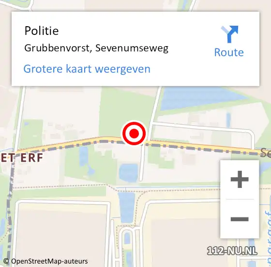 Locatie op kaart van de 112 melding: Politie Grubbenvorst, Sevenumseweg op 25 mei 2022 11:12